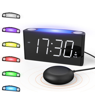 Vibrierender Dual Wecker Schwerschläfer Taub Shaker 2 USB-Anschlüsse 7'' LED-Display