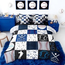 Baseball Full Comforter Set with Sheets for Kids Boys Girls Patchwork Basebal...