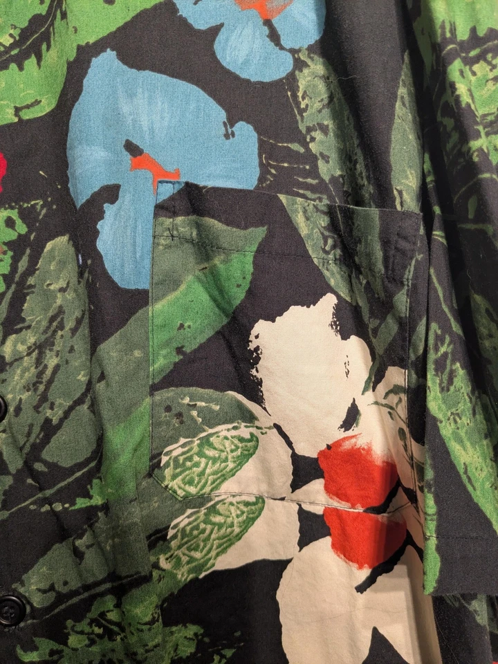 Camisa Jams World Para Hombres 2XL Negra Hawaiana Aloha Floral Cuello de Campamento Abotonada De Colección Foto 4 de 4