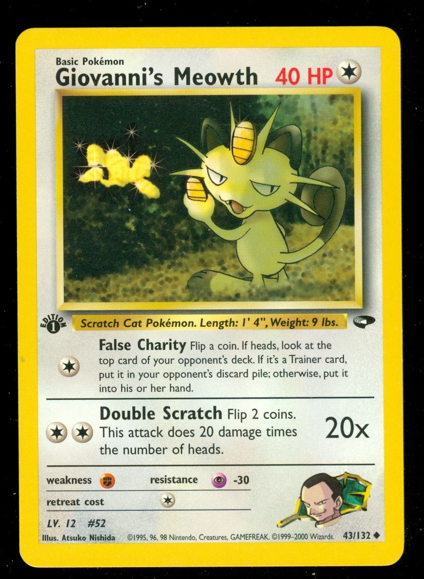 Pokemon GIOVANNI'S MEOWTH 43/132 - 1st Edition Gym Challenge - NM/M - Card A