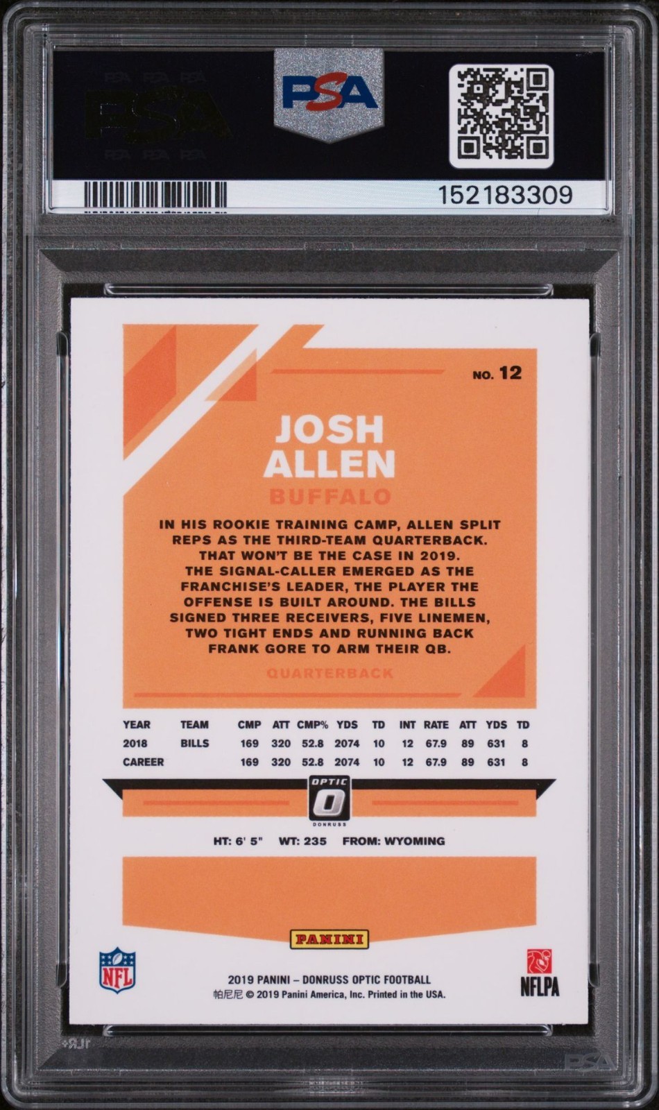2019 Donruss Optic Josh Allen Bills #12 PSA 9 Mint view 2