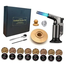 Cocktail Smoker Kit - with 3 Nozzle Torch, 8 Wood Chips for Shiny Black