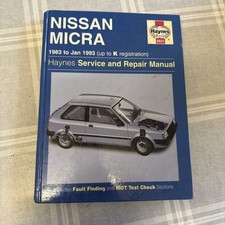 Nissan Micra Haynes Service And Repair Manual - 1983 To Jan 1993 (Up to K Reg.)
