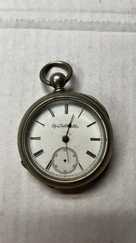 ANTIQUE ELGIN GRADE 13 MODEL 1 11j FULL PLATE 18s COIN SILVER POCKET WATCH 1885