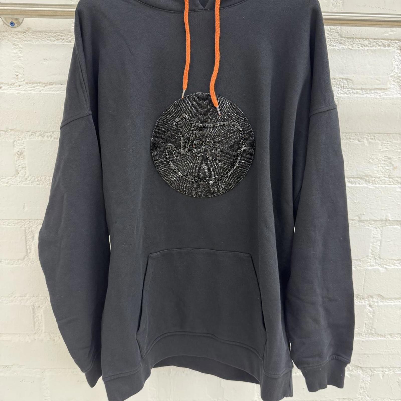 Von Dutch Paris Black Hoodie L Made in Italy – Beaded Logo, Orange Drawstrings