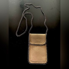 Metallic Gold Faux Leather Phone Crossbody w/Chain Strap
