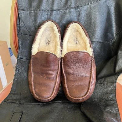 UGG Men's Ascot Slippers Dark Spice Brown Leather Size 8 - Image 1 of 4