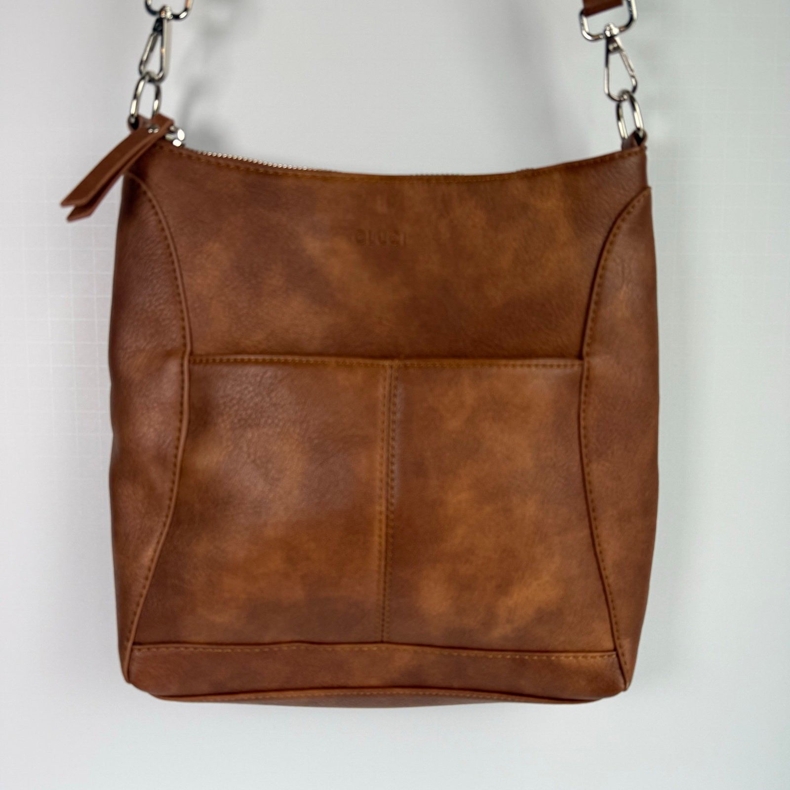 CLUCI Brown Faux Leather Crossbody Bag – Adjustable Strap – Multi Pocket – New