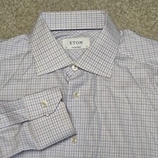 Eton Contemporary Fit Dress Shirt Mens 16 41 Purple Blue Micro Check Long Sleeve