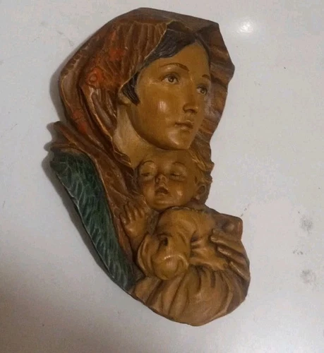 Vintage Virgin Mary & Baby Jesus Wall Plaque Made In Italy # 54
