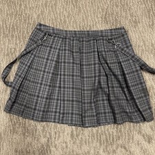 Hot Topic Skirt Womens XL Black Gray Plaid Suspenders Schoolgirl Academia Gothic