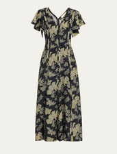 Ulla Johnson Evette Seamed Floral-Print Midi Dress Size 0