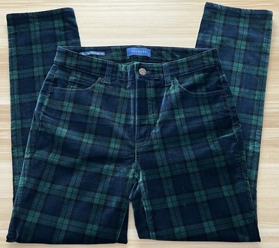 Talbots Women's High Waist Straight Leg Pants Plaid Velveteen