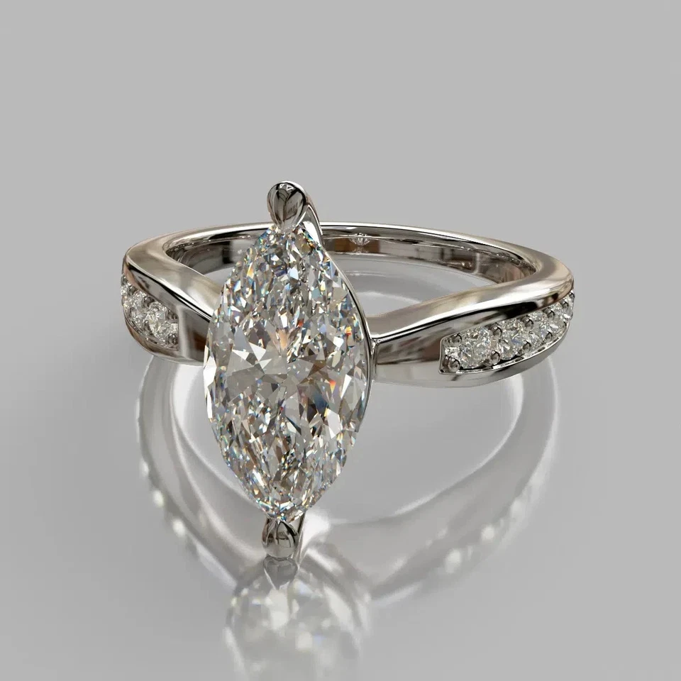 Alianza para mujer moissanita blanca corte marquesa de 1,50 quilates enchapada en oro blanco de 14 quilates Foto 3 de 3