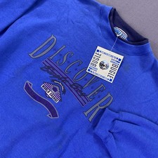 VTG Bugle Boy Sweatshirt Mens Medium Blue Crewneck Graphic Discover 90s