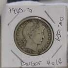 1910 S US Barber Silver Half 50c F/VF (Cleaned)