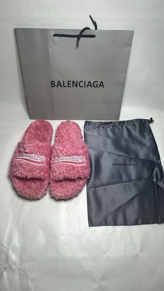 Women's Balenciaga Faux Fur Slides Sandals Womens Sizes 7-10/ 38