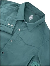 Club Ride Mens Shirt Sz M Snap Button Vented Pocket Biking Teal Green Long Sleev