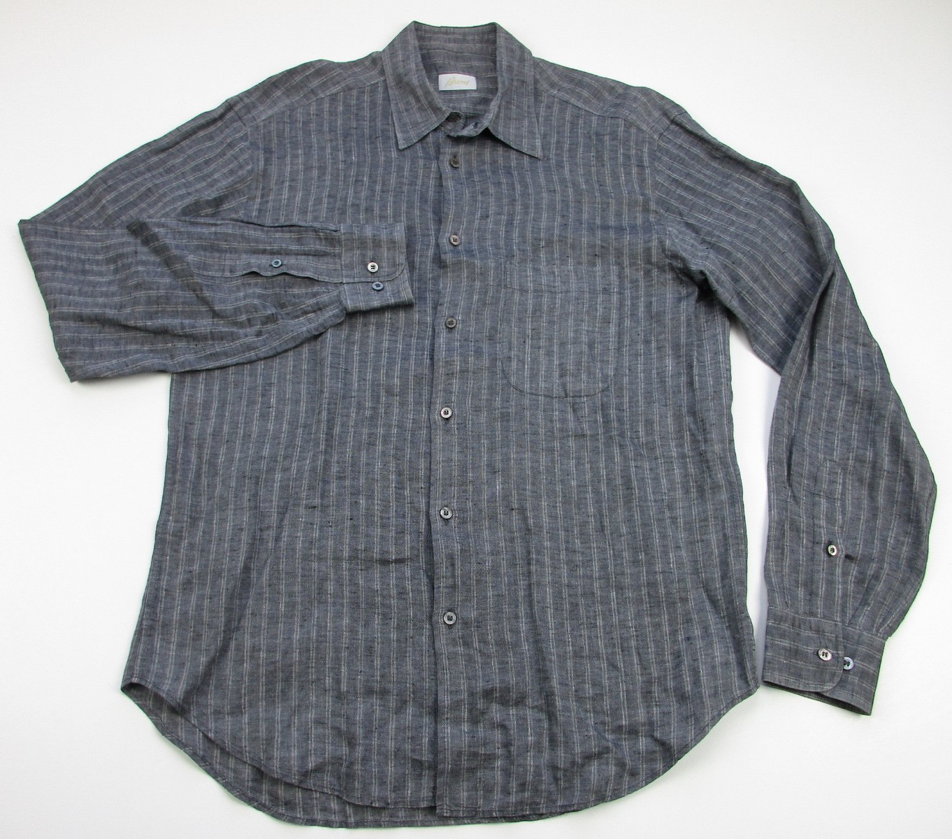 Mens Large Brioni 100% Linen Shirt Long sleeve gray Italy