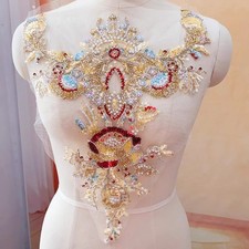 1Pc Wedding Dress Front Applique Glitter Beaded Sequins Flower Patch Sew on Gown