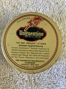 Unguentine Antiseptic Surgical Dressing Round Vintage Tin Norwich New York