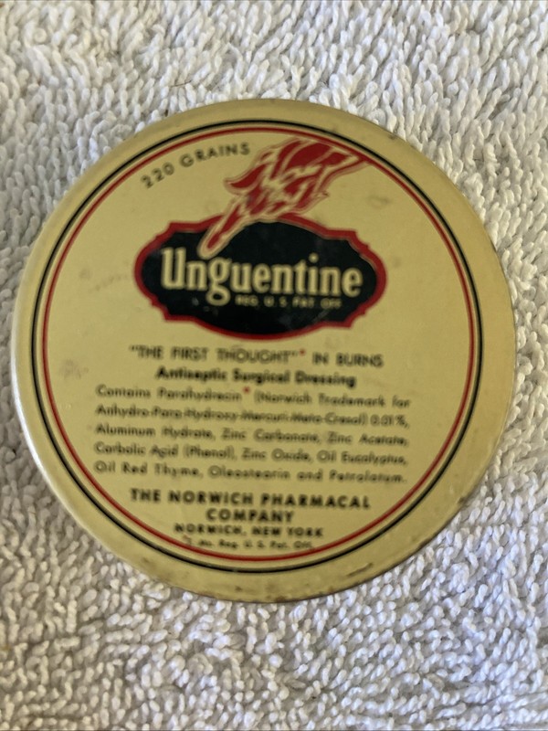 Unguentine Antiseptic Surgical Dressing Round Vintage Tin Norwich New York