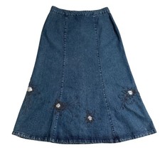 Vtg Christopher Banks Embroidered Floral Sequin Maxi Denim Skirt 10 Western