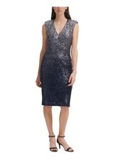 ELIZA J Womens Navy Shoulder Pads Slit Lined Sleeveless Sheath Dress 6