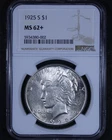 1925-S Peace Dollar - $1 NGC MS62+ - Cool Plus Grade Coin!