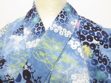JAPANESE KIMONO YUKATA BLUE 152cm 5 ft 0 in COTTON EE7802