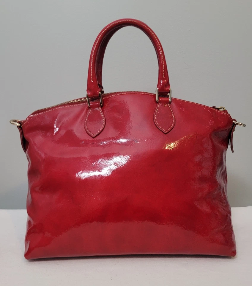 Dooney & Bourke Red Patent Leather Satchel Handbag Shoulder Bag Removable Strap - Image 2 of 4