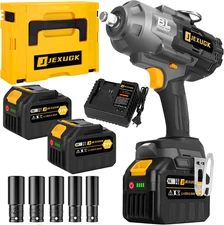 1500Ft-Lbs 1/2" Cordless Impact Gun, 2000Nm Impact Wrench with 2 X 6.0Ah Battery