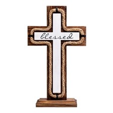 Wooden Cross Wall Decor Large With Base Blessed Printing Simple Style