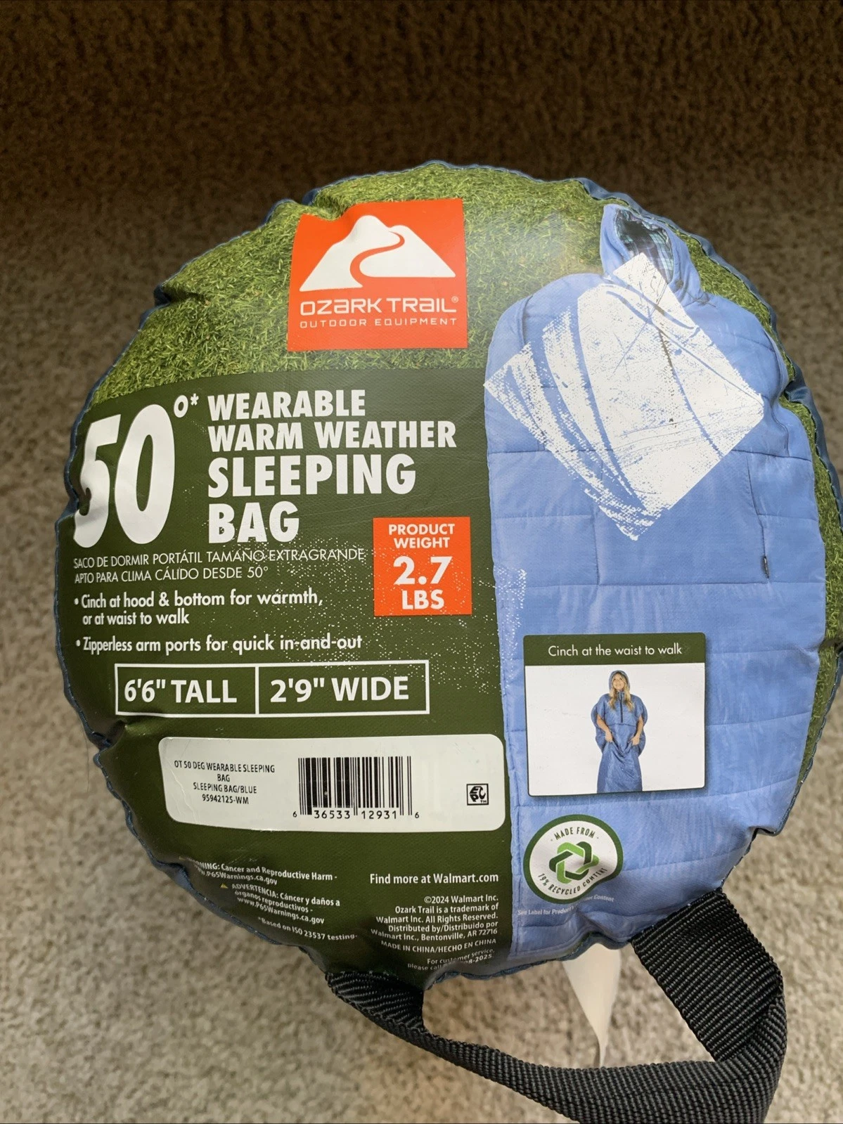 OZARK TRAIL 50 Deg Wearable Hooded Sleeping Bag ADULT - Blue - NEW in bag