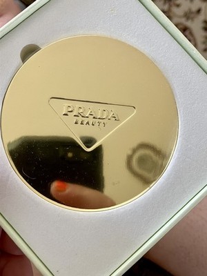 PRADA BEAUTY ~ Collectible Gold Compact Mini Purse Mirror  GWP NIB! Two sided 