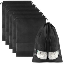 Large Black Travel Shoe Bags - 5 Pcs with Clear Window, X-Large,