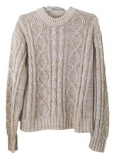 Montgomery Ward Beige Fisherman Cable Knit Sweater XL 80s 90s VINTAGE Pullover