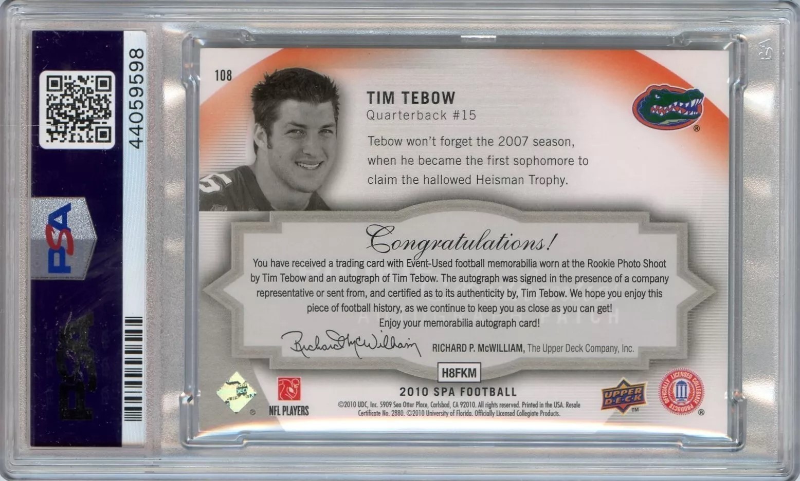 2010 SP Authentic - Rookie Authentics Signature Patch Tim Tebow #108 / ...