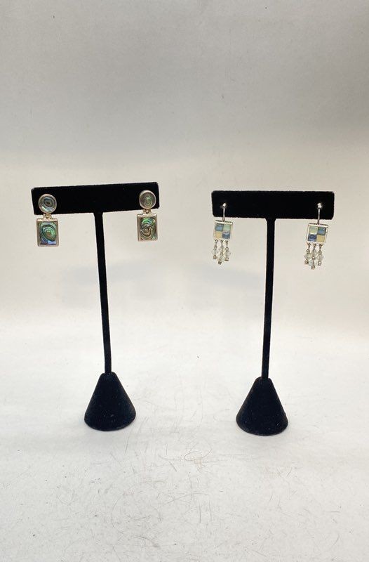 Sterling Silver 925 Liz Claiborne LC Abalone Inlay Earrings Jewelry Lot of 2