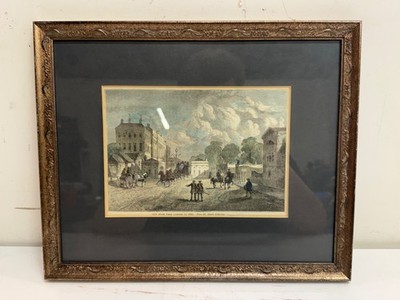 Antique  Old Hyde Park Corner in 1820  Hand Colored Engraving Framed