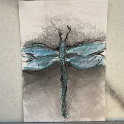 ACEO Original, Color pencil And Graphite, Hand Drawn, Blue Dragonfly