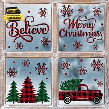 226 PCS Christmas Window Cling Sticker, Red Green Trees Snow Truck for Home Part