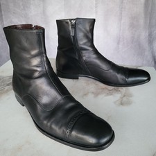 Gucci Botas Para Hombre Reino Unido Talla 10 D Negro Cuero Cremallera al Tobillo Botín 147273 Hecho en Italia