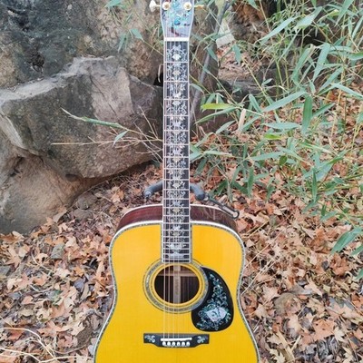 ALL Solid D100 Acoustic Guitar Abalone Flower Inlay, Ebony Fretboard Free Ship