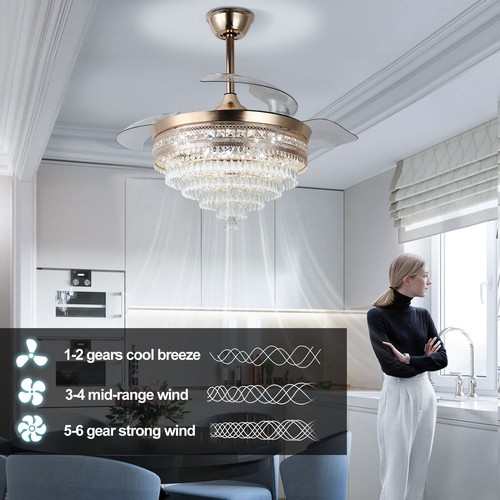 42" Gold Dimmable LED Fandelier with Light Modern LED Crystal Ceiling Fan wit... - Picture 8 of 8