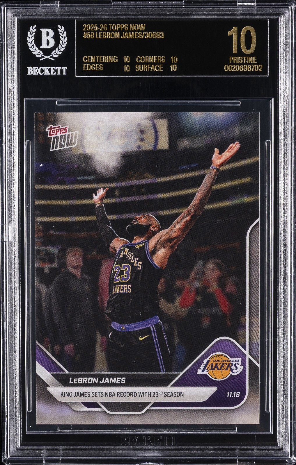 2025-26 TOPPS NOW #58 LEBRON JAMES BGS 10 BLACK LABEL