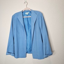 Coldwater Creek Women's Blue Linen Silk Blend Open Front Blazer Jacket XL