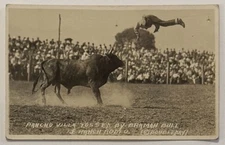 Cowboy Pancho Villa Being Tossed Bull JE Ranch Rodeo Antique RPPC Postcard