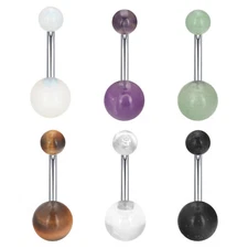 14G Surgical Steel Belly Button Ring Organic Stone Navel Rings Bar Body Piercing