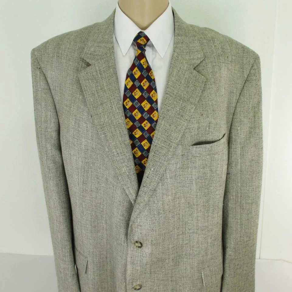 52 L Jos A Ufer Beige Reine Seide Tweed 2 Knöpfe Herren Jacke Sport Blazer Mint - Bild 1 von 4